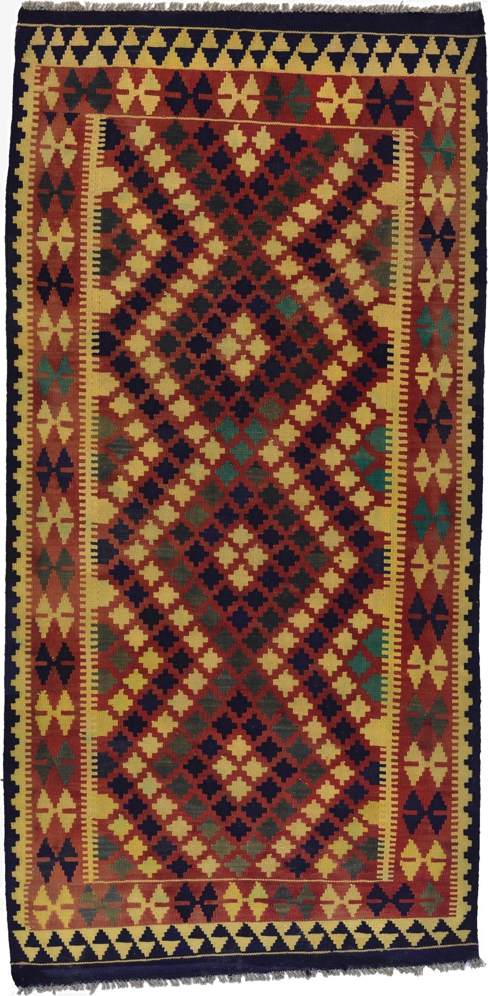  3' 4 x 6' 9  Hand Woven Kilim Maymana Wool Runner Rug