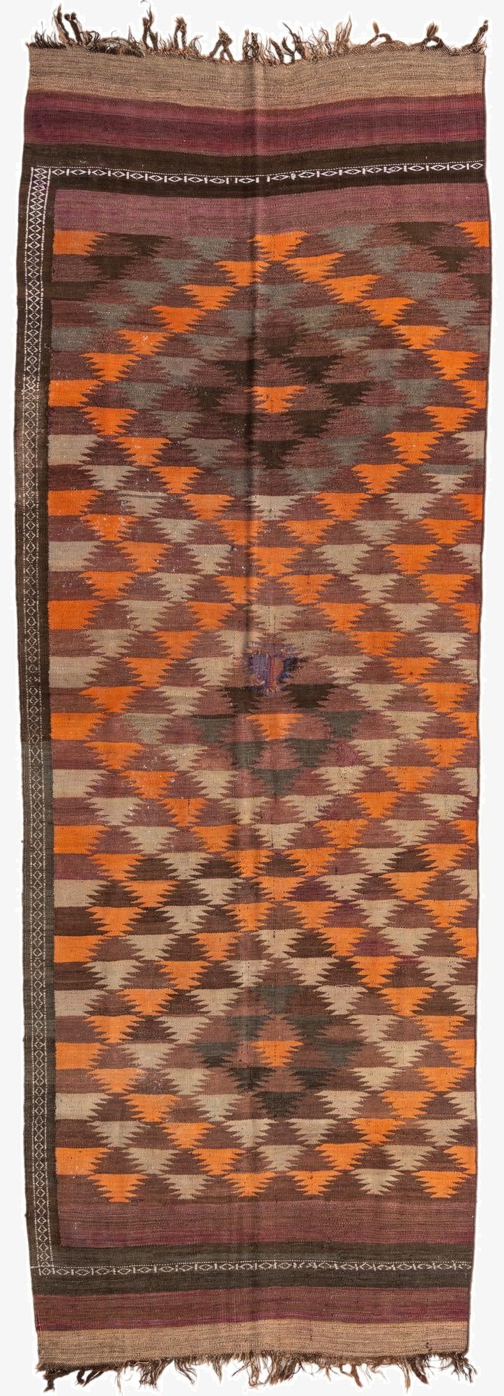  4' 2 x 11' 9  Hand Woven Kilim Maymana Wool Runner Rug
