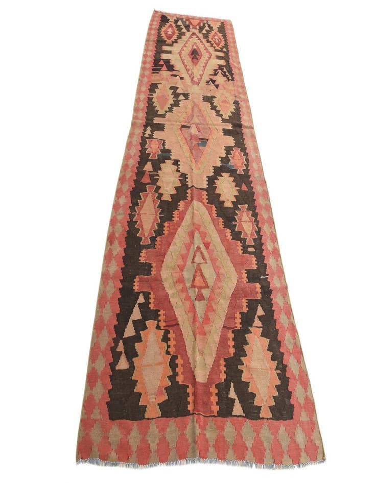 Detail image of  4' 4 x 12' 2  Hand Woven Kilim Modern Wool Runner Rug