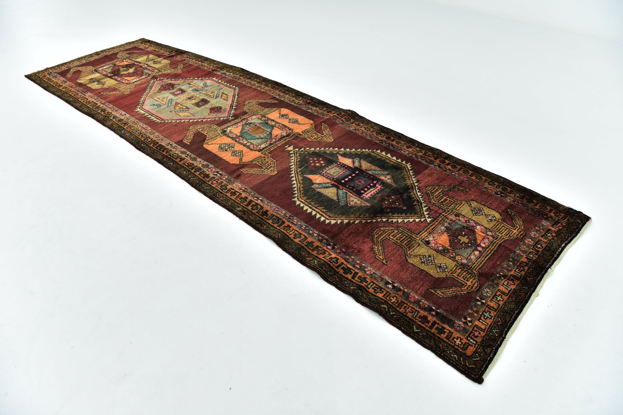  4' x 13' 3  Hand Knotted Meshkin Persian Wool Runner Rug
