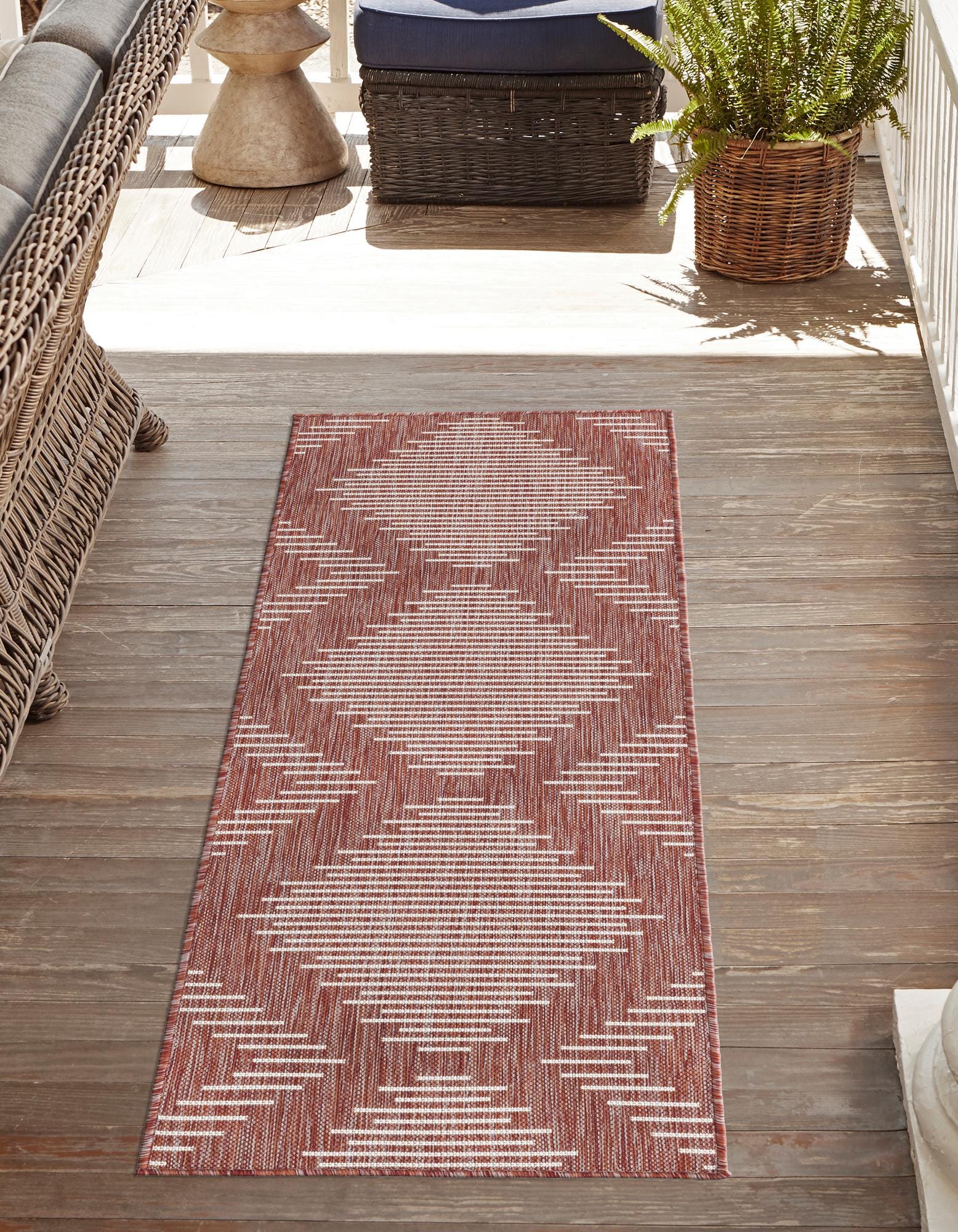 Rust Red 2' 7 x 12' Modern Indoor / Outdoor Runner Rug | Rugs.com