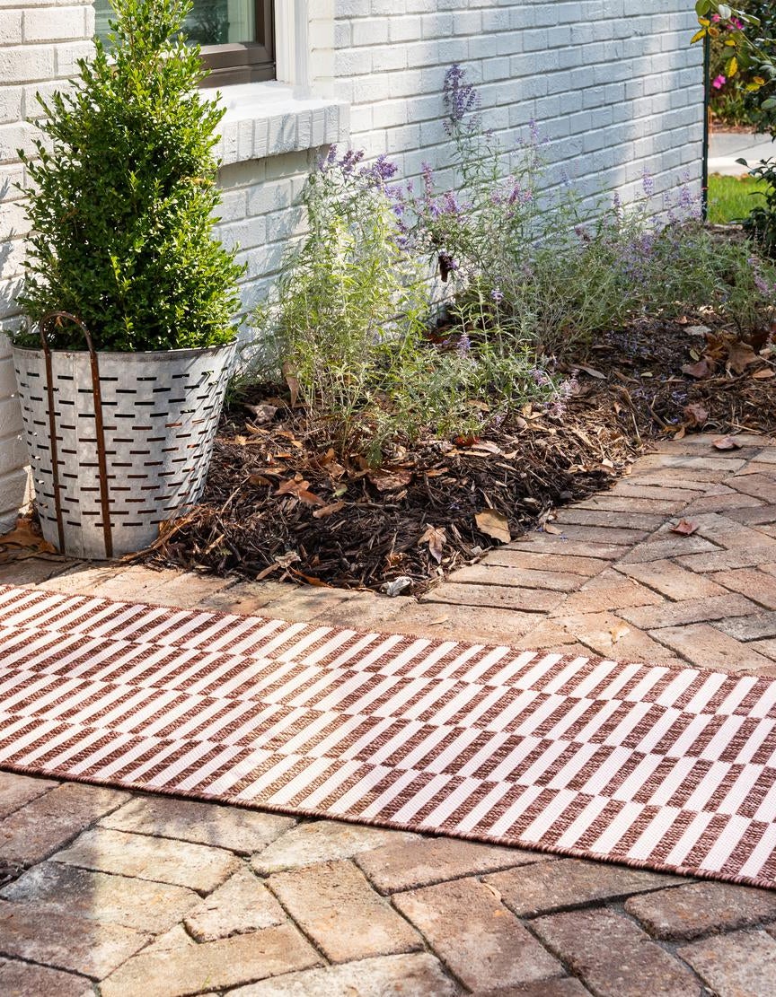 Rust Red 2' x 6' Ribbon Indoor / Outdoor Runner Rug | Rugs.com