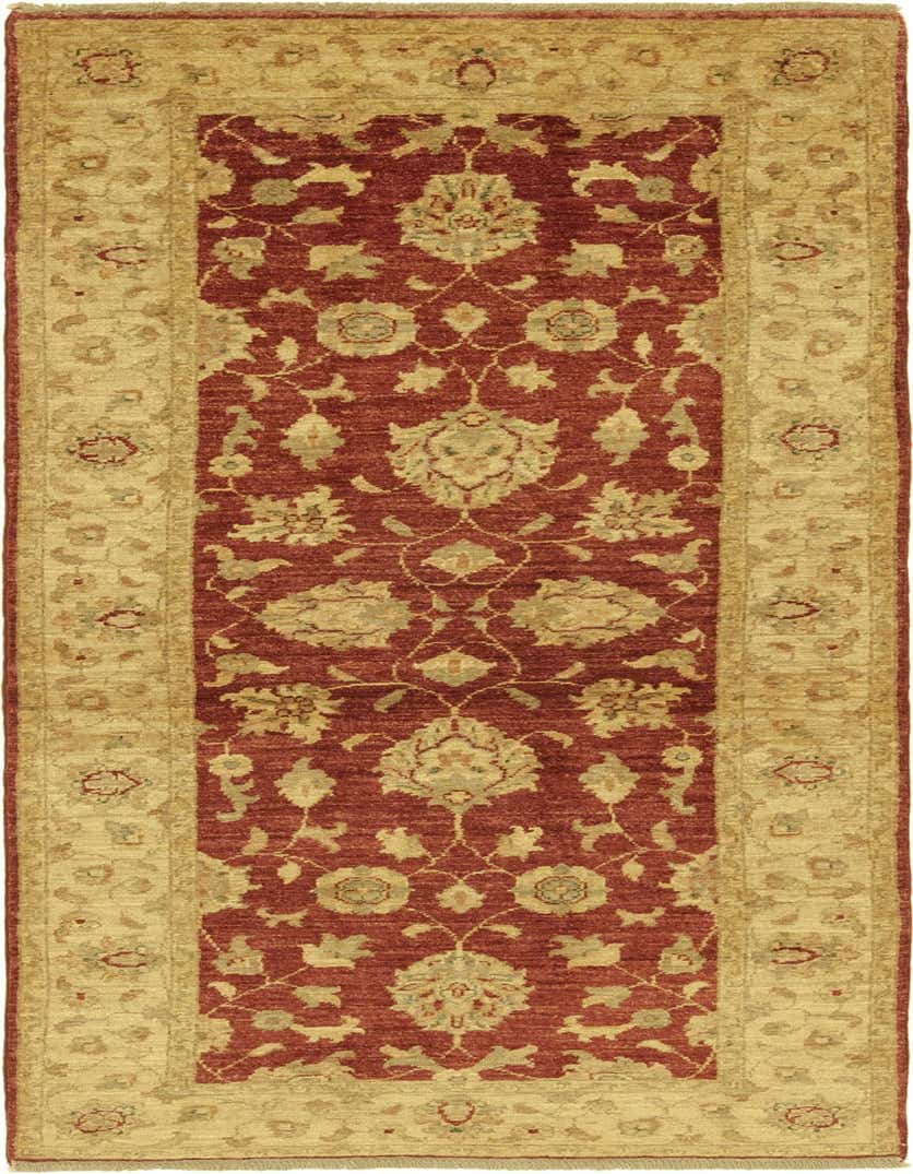 A 6 ft runner rug with a rich red-orange field and a wide beige border, featuring an intricate Oriental floral pattern.