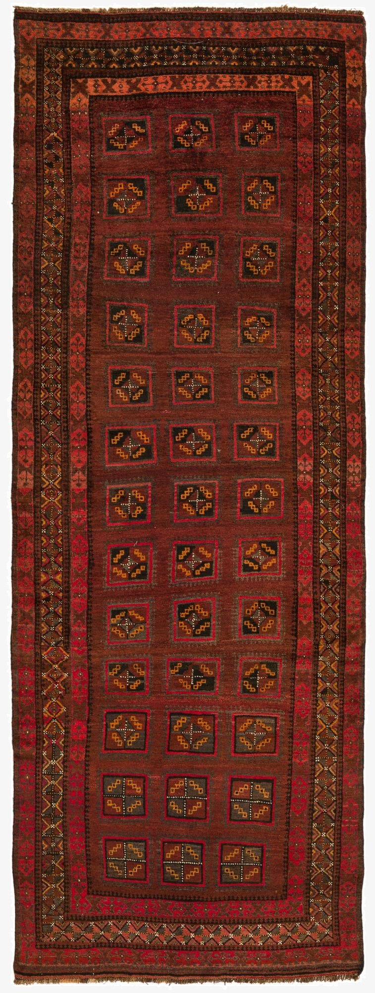  4' 2 x 11' 5  Hand Knotted Shiraz Persian Wool Runner Rug