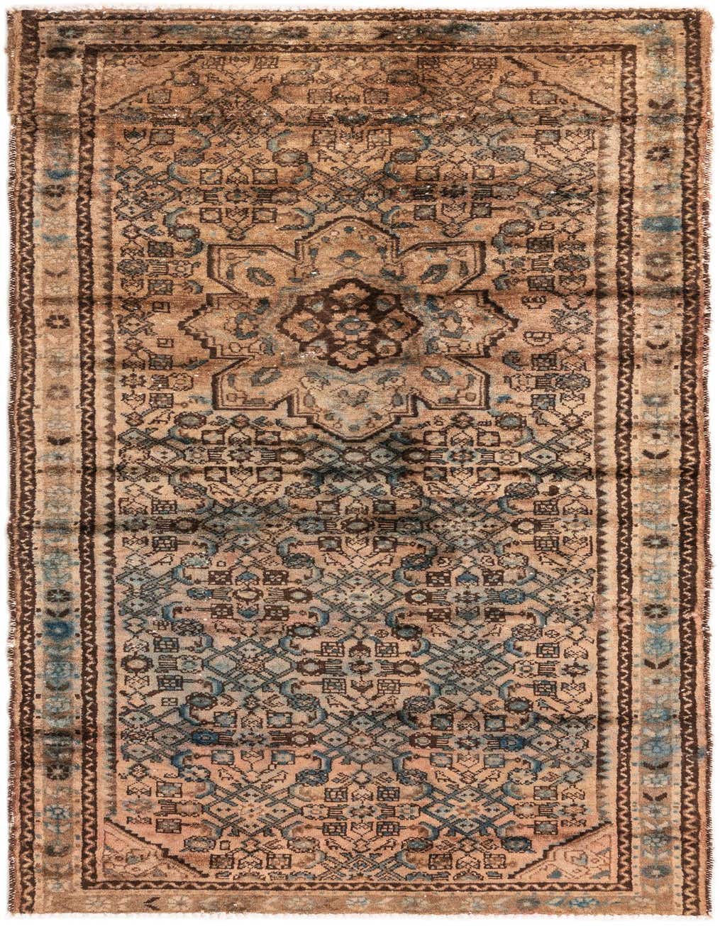 An 8 ft runner rug featuring a distressed Persian medallion pattern in shades of orange, red, and muted blue, suitable for a hallway or kitchen.
