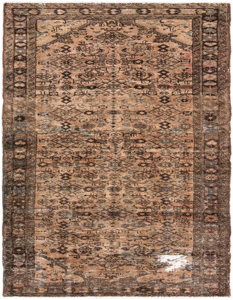 A 9 ft runner rug in shades of orange and red with a distressed Persian pattern, ideal for a hallway.