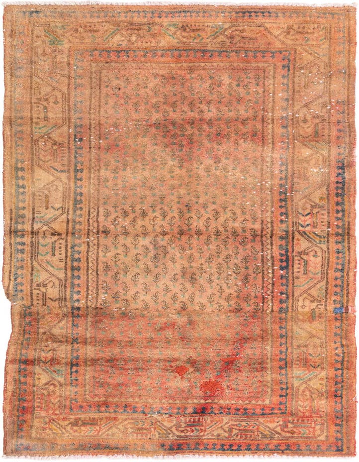  3' 7 x 6' 7  Hand Knotted Ultra Vintage Persian W...