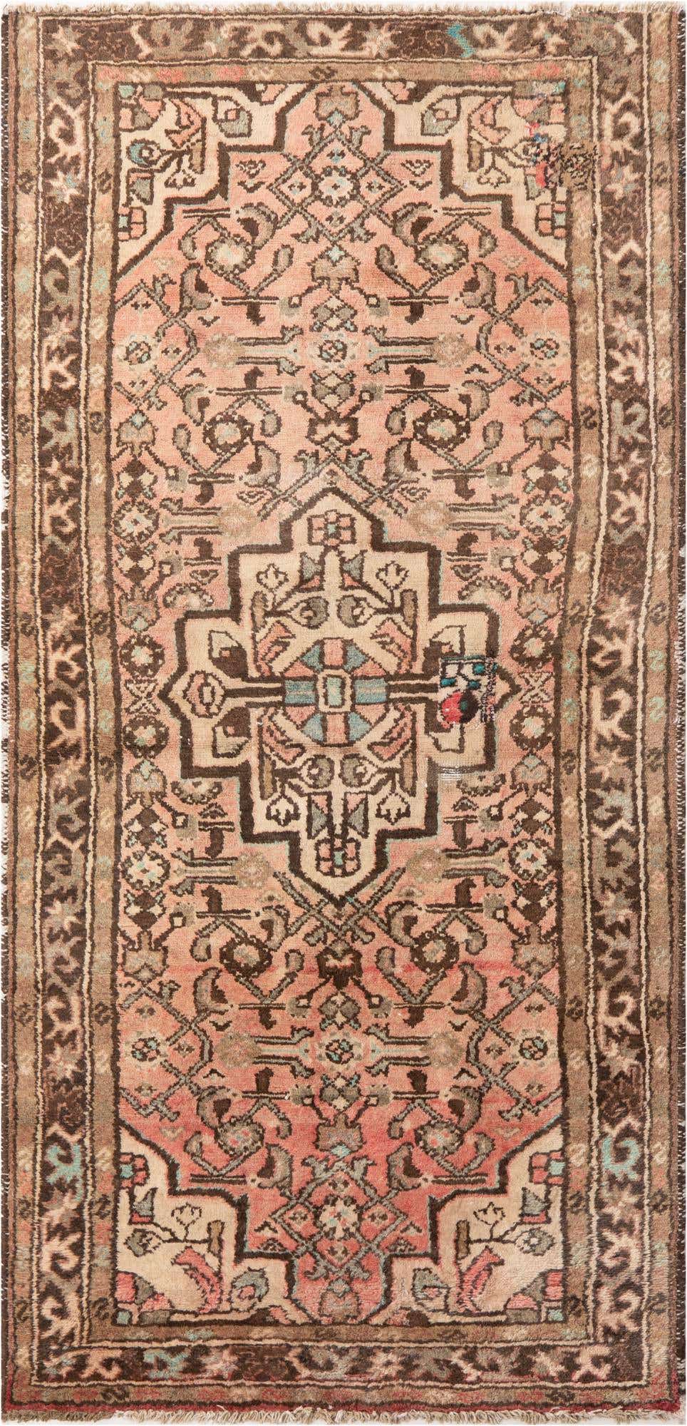 A 7 ft runner rug in shades of orange and red, featuring a traditional Persian medallion pattern with intricate details, ideal for a hallway.
