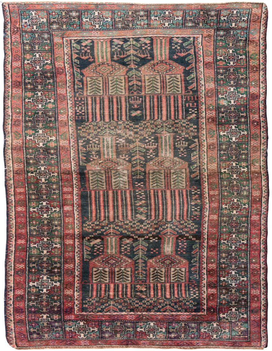 A 9 ft runner rug in a Persian vintage style, featuring a dark background with orange, red, and green geometric and floral patterns, ideal for a hallway.