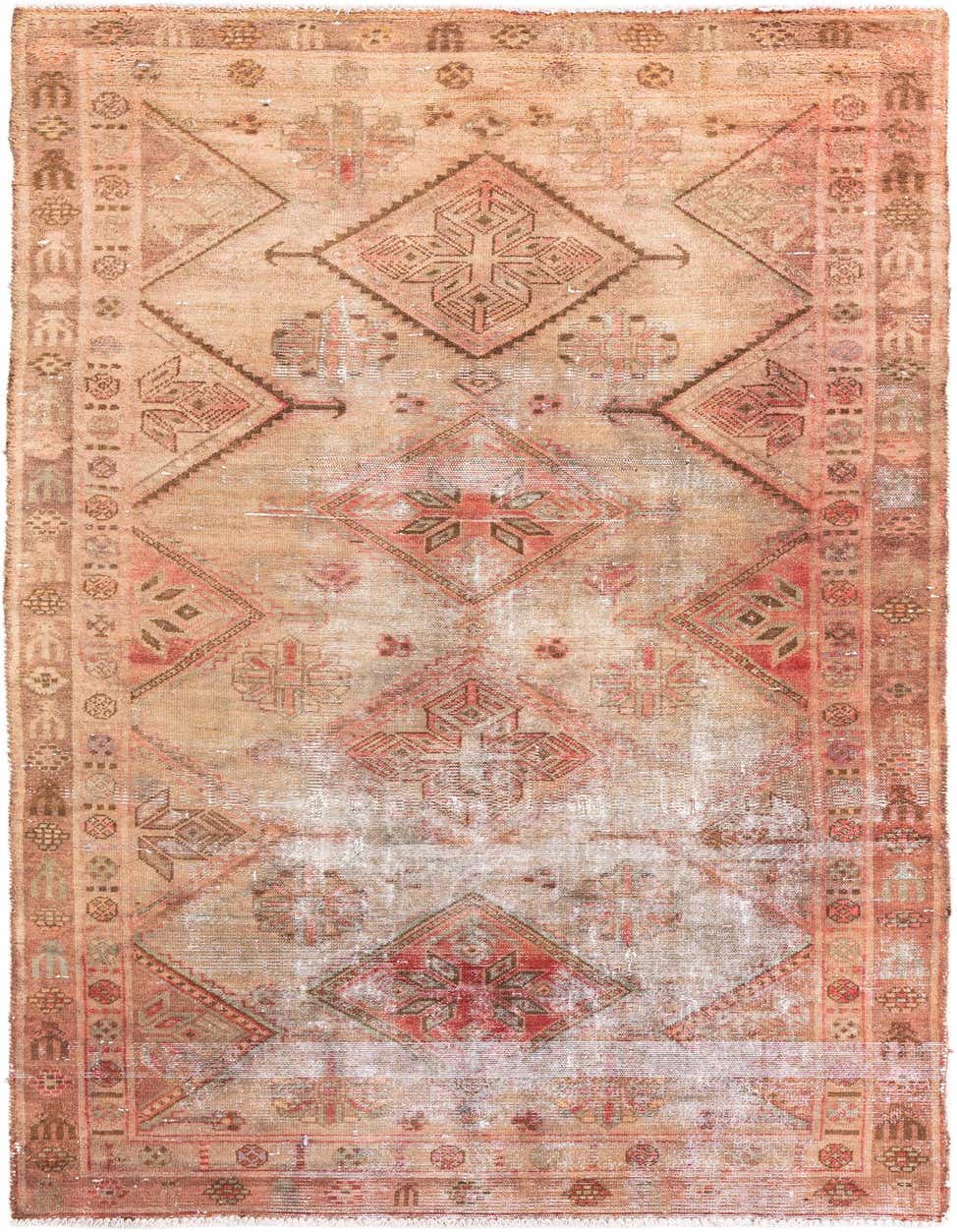An 8 ft runner rug with a faded Persian pattern in shades of orange and red, ideal for a hallway or kitchen.