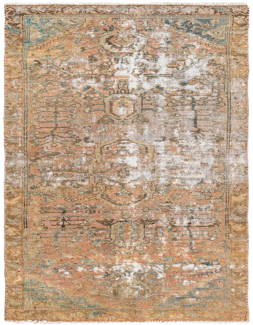 A 6 ft runner rug featuring a distressed Persian medallion pattern in shades of orange, red, and muted blue.