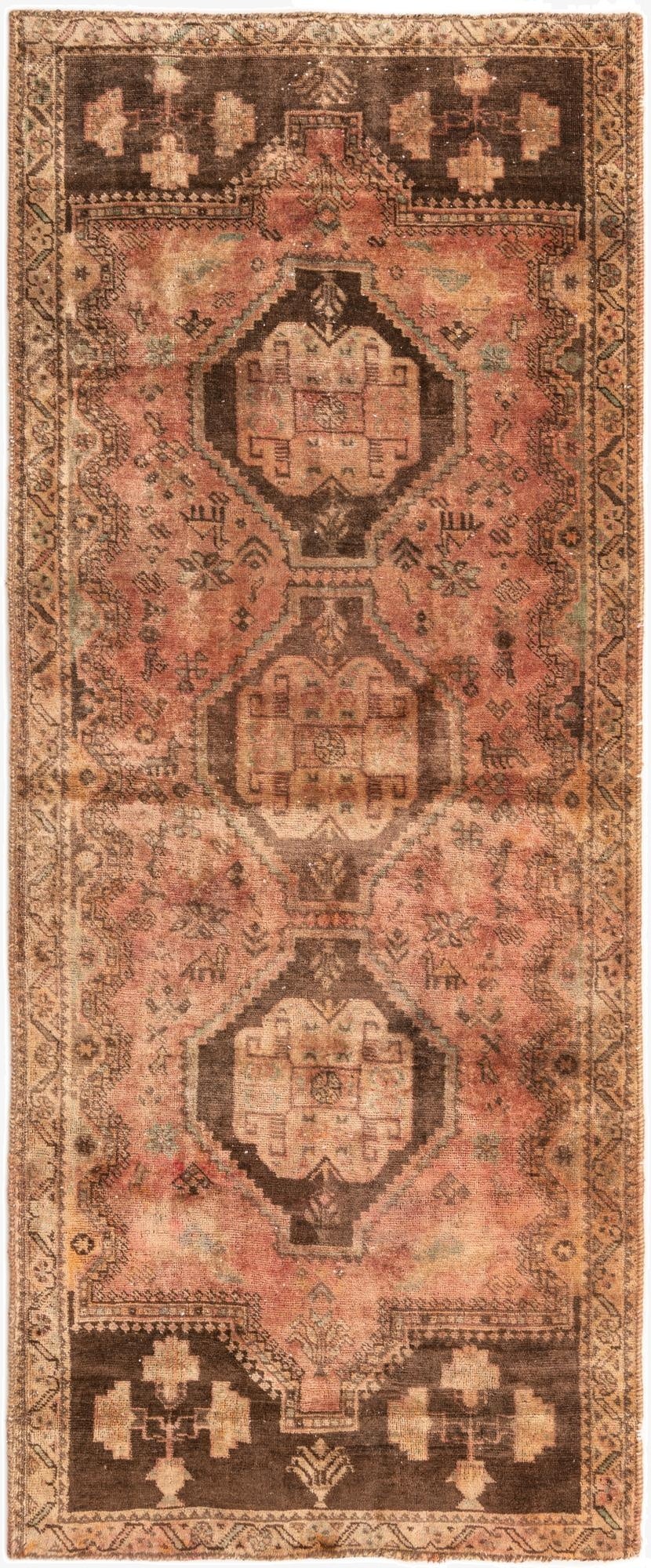  4' 1 x 10'  Hand Knotted Ultra Vintage Persian Wool Runner Rug