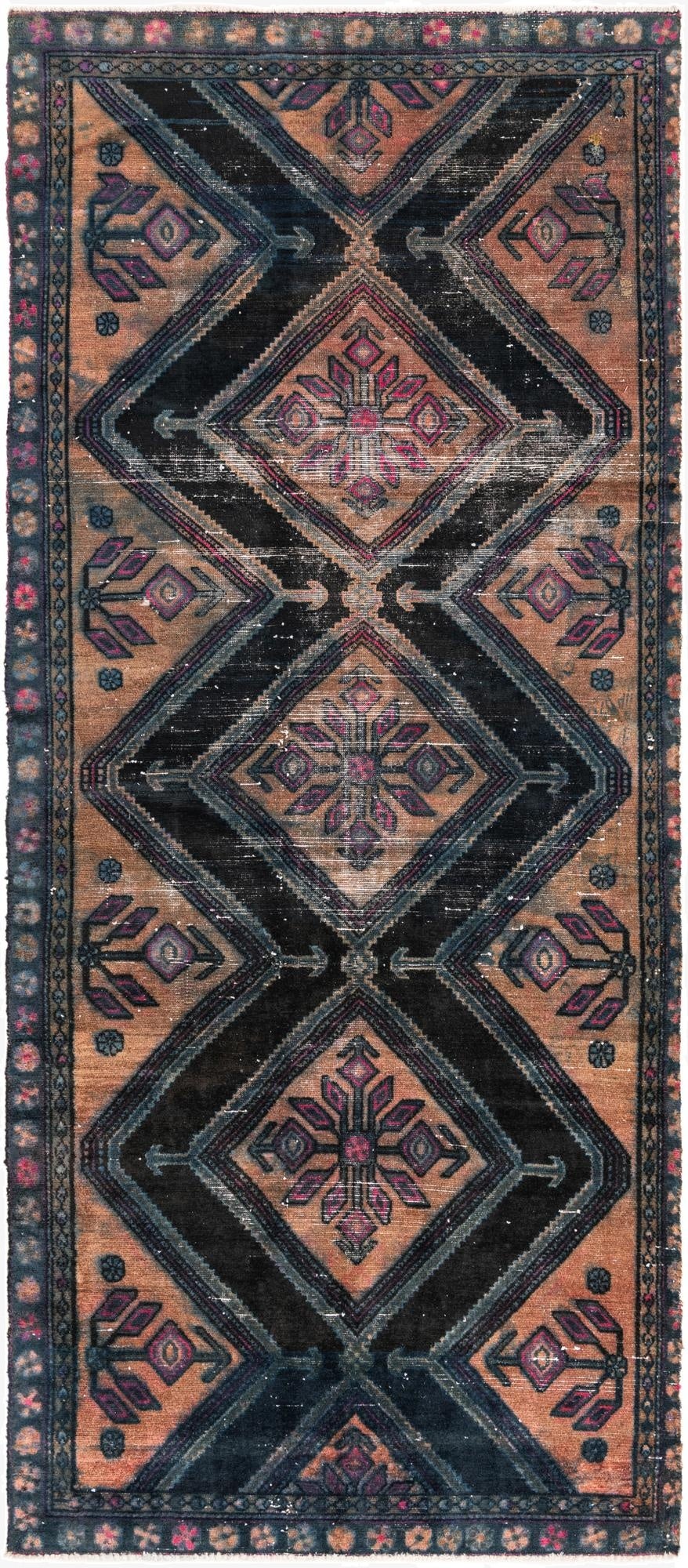  4' 7 x 10' 4  Hand Knotted Ultra Vintage Persian Wool Runner Rug