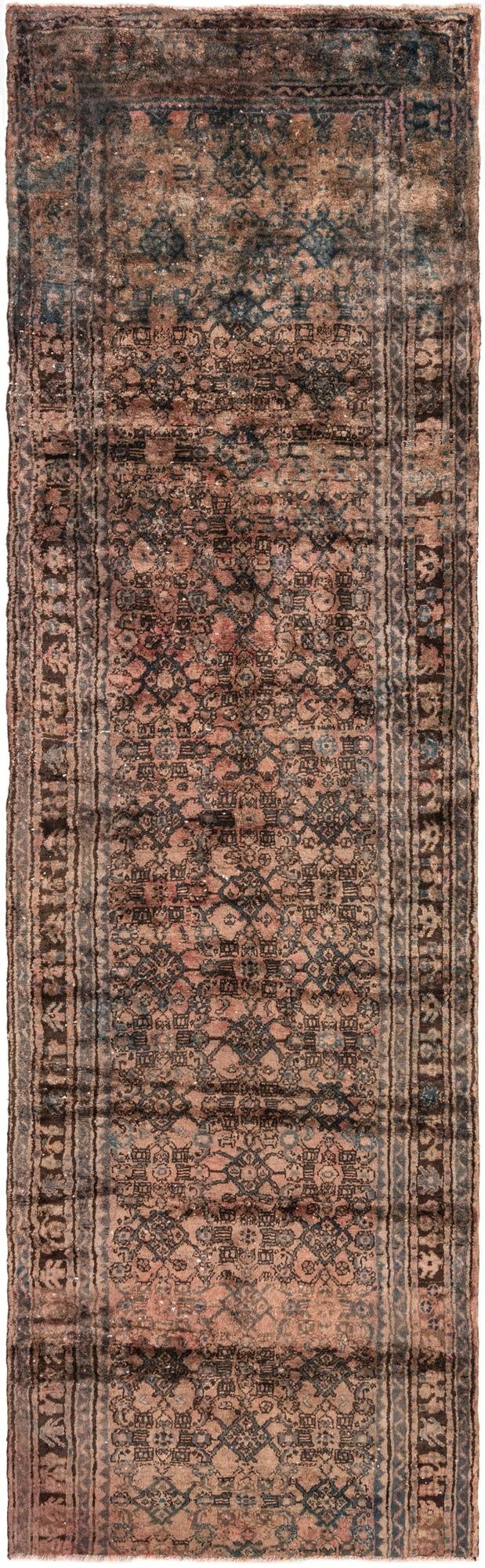  3' 9 x 12' 2  Hand Knotted Ultra Vintage Persian Wool Runner Rug