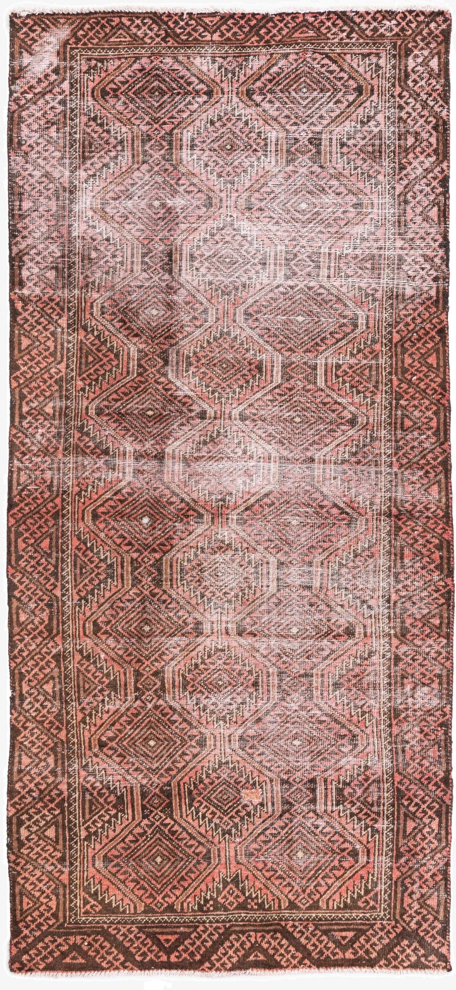  3' 7 x 7' 6  Hand Knotted Ultra Vintage Persian Wool Runner Rug