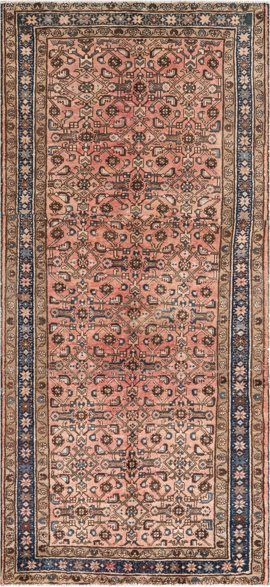  4' 4 x 9' 3  Hand Knotted Ultra Vintage Persian Wool Runner Rug