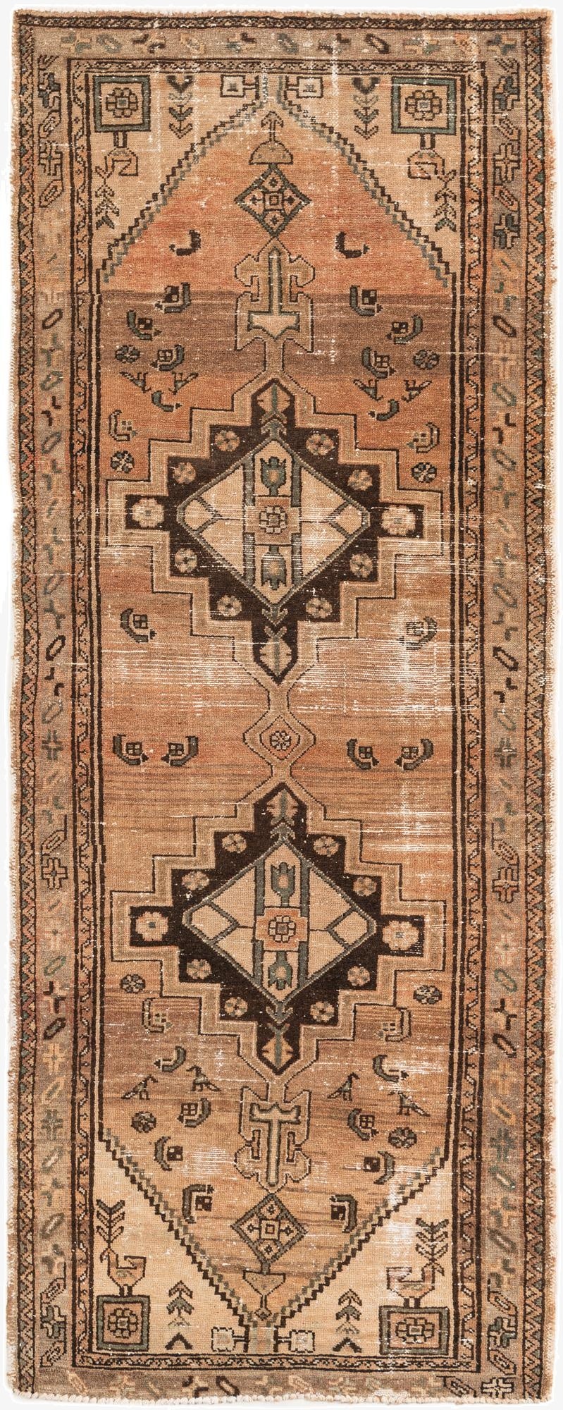  3' 7 x 9'  Hand Knotted Ultra Vintage Persian Wool Runner Rug