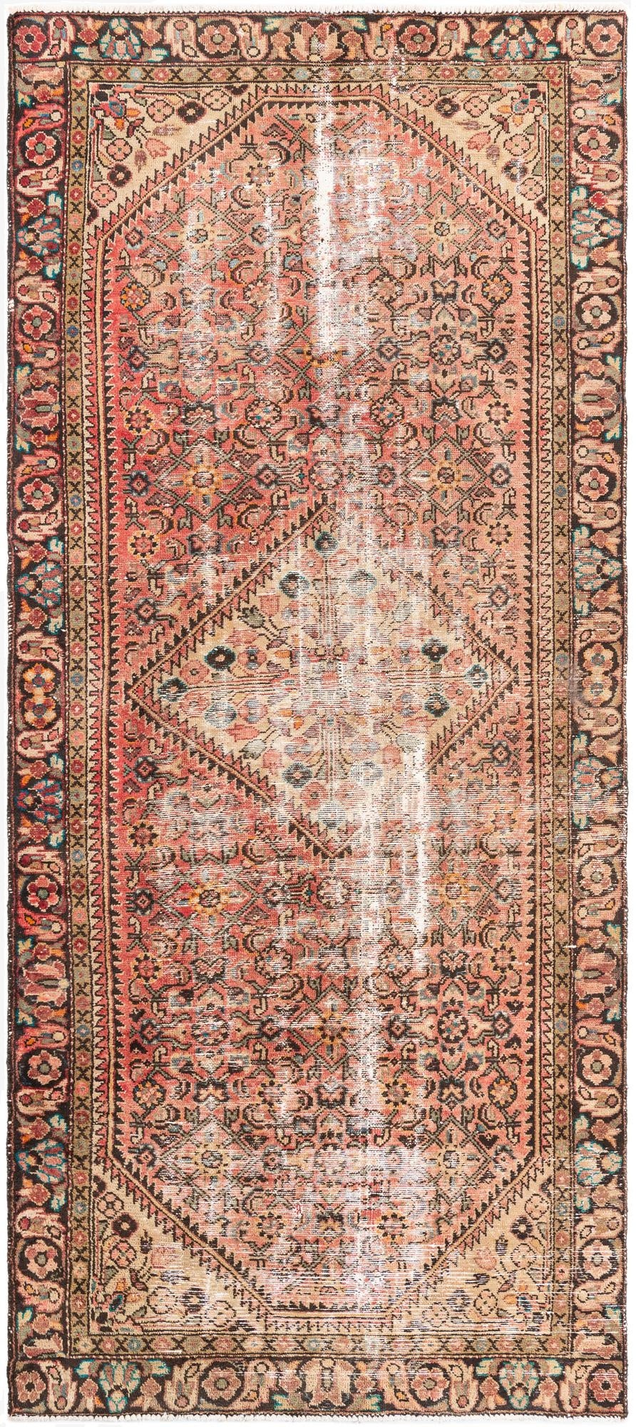 4' 6 x 10' 5  Hand Knotted Ultra Vintage Persian Wool Runner Rug