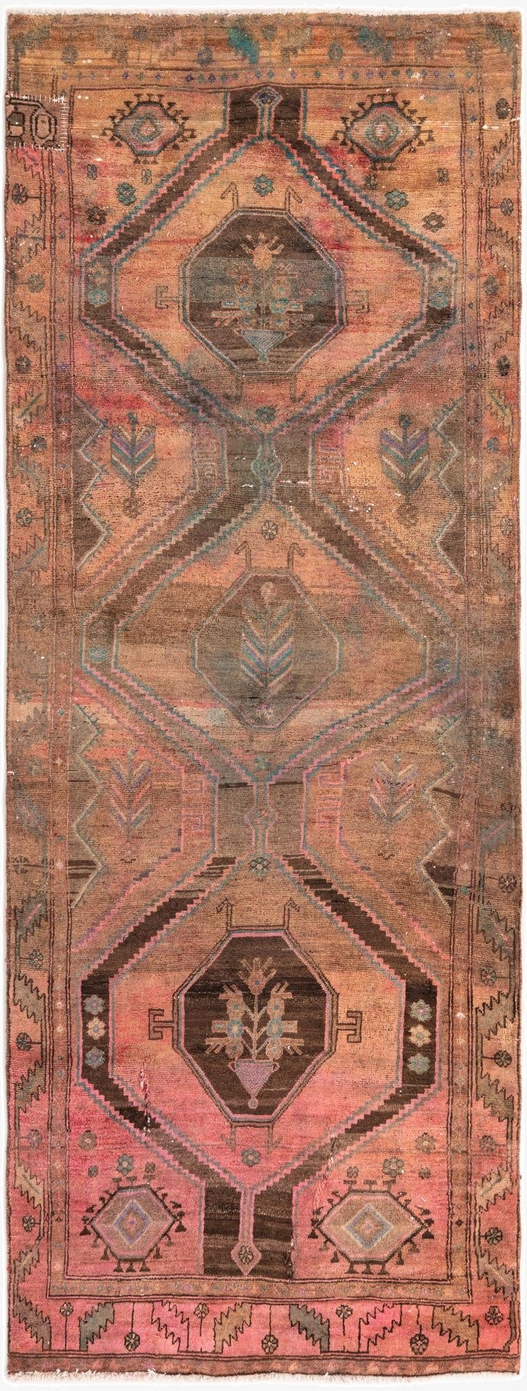  4' x 10' 1  Hand Knotted Ultra Vintage Persian Wool Runner Rug