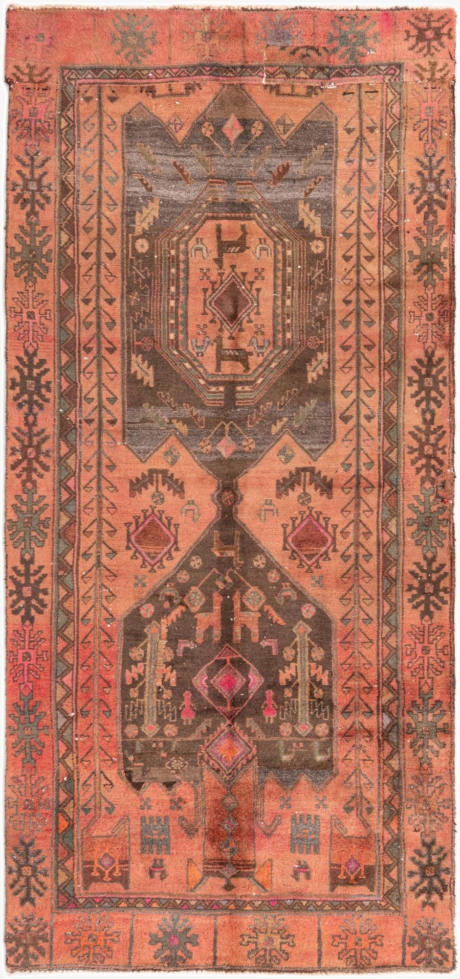  4' 5 x 9' 3  Hand Knotted Ultra Vintage Persian Wool Runner Rug