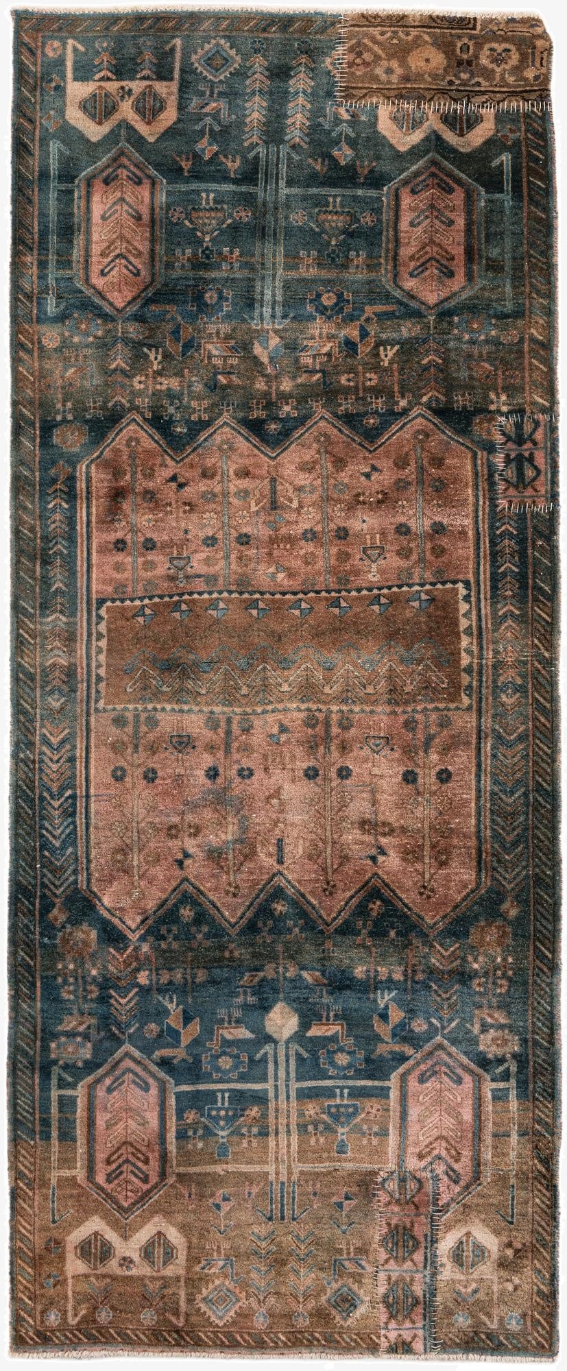  3' 8 x 8' 8  Hand Knotted Ultra Vintage Persian Wool Runner Rug