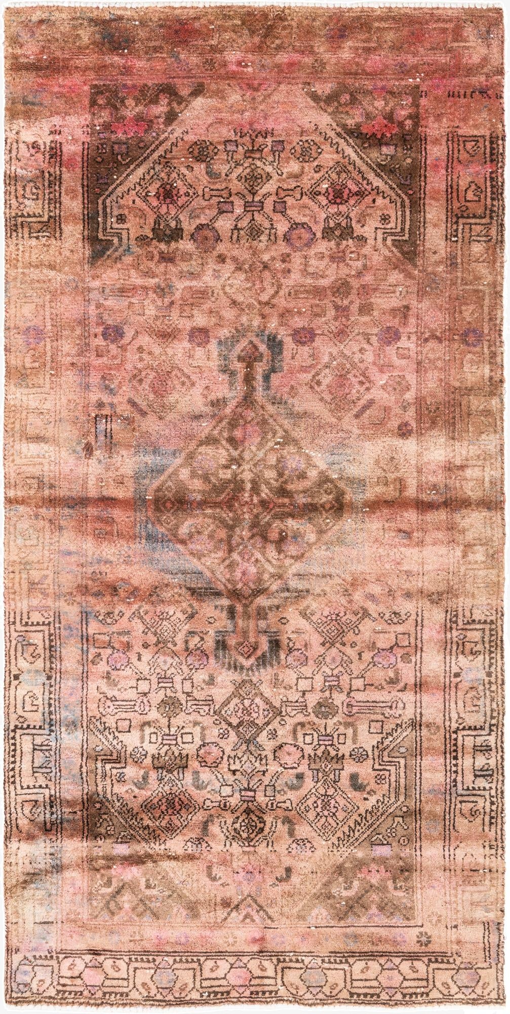  4' 1 x 8' 2  Hand Knotted Ultra Vintage Persian Wool Runner Rug