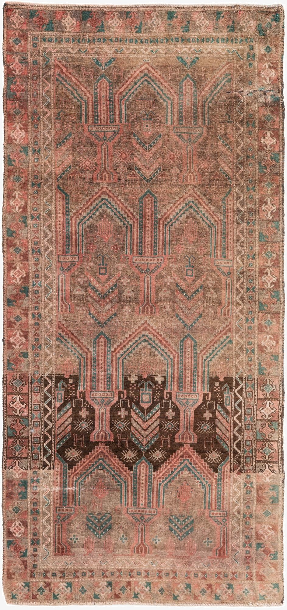  3' 7 x 7' 6  Hand Knotted Ultra Vintage Persian Wool Runner Rug