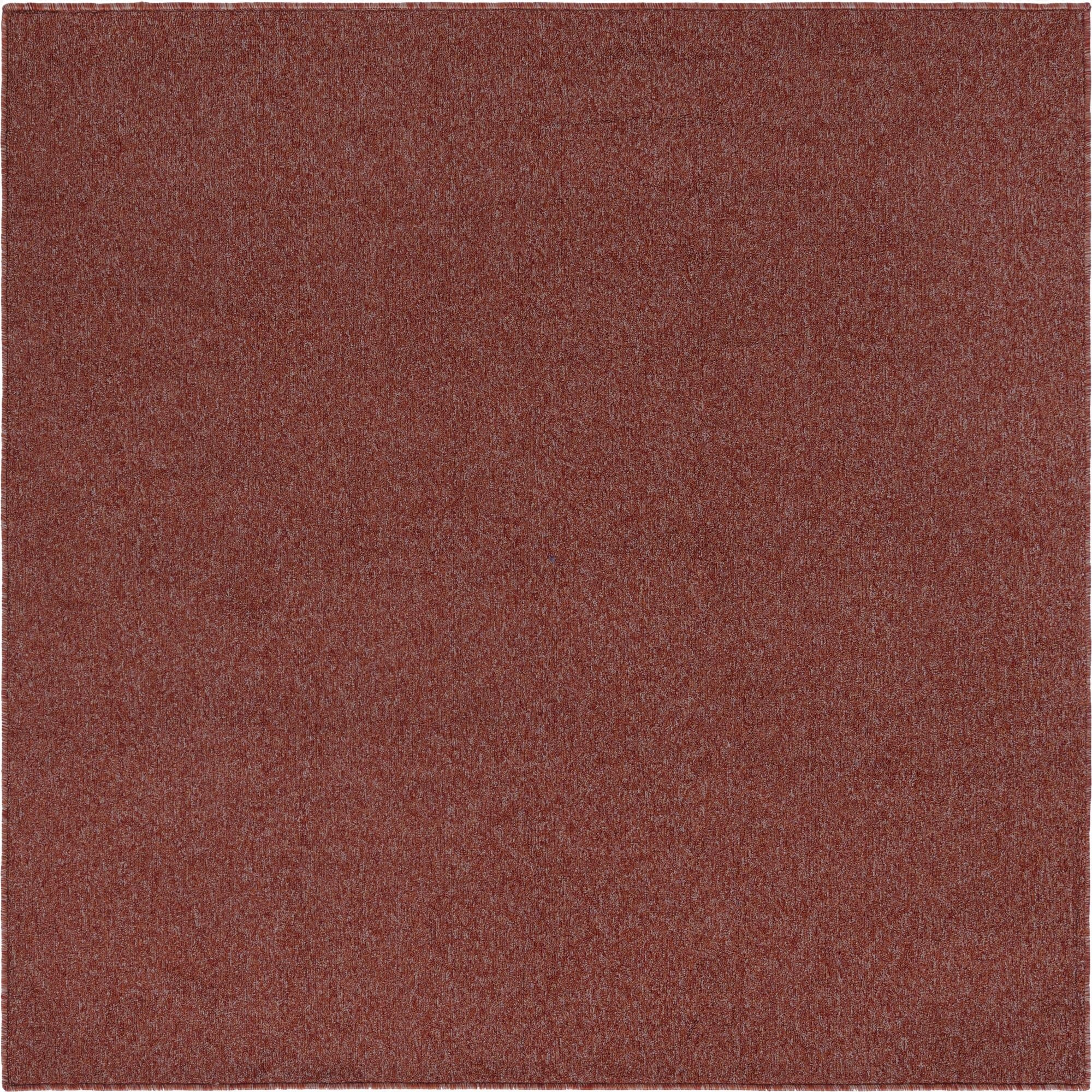 A 5' 3 x 5' 3 square modern area rug in a solid burnt orange and red blend, featuring a thin pile.