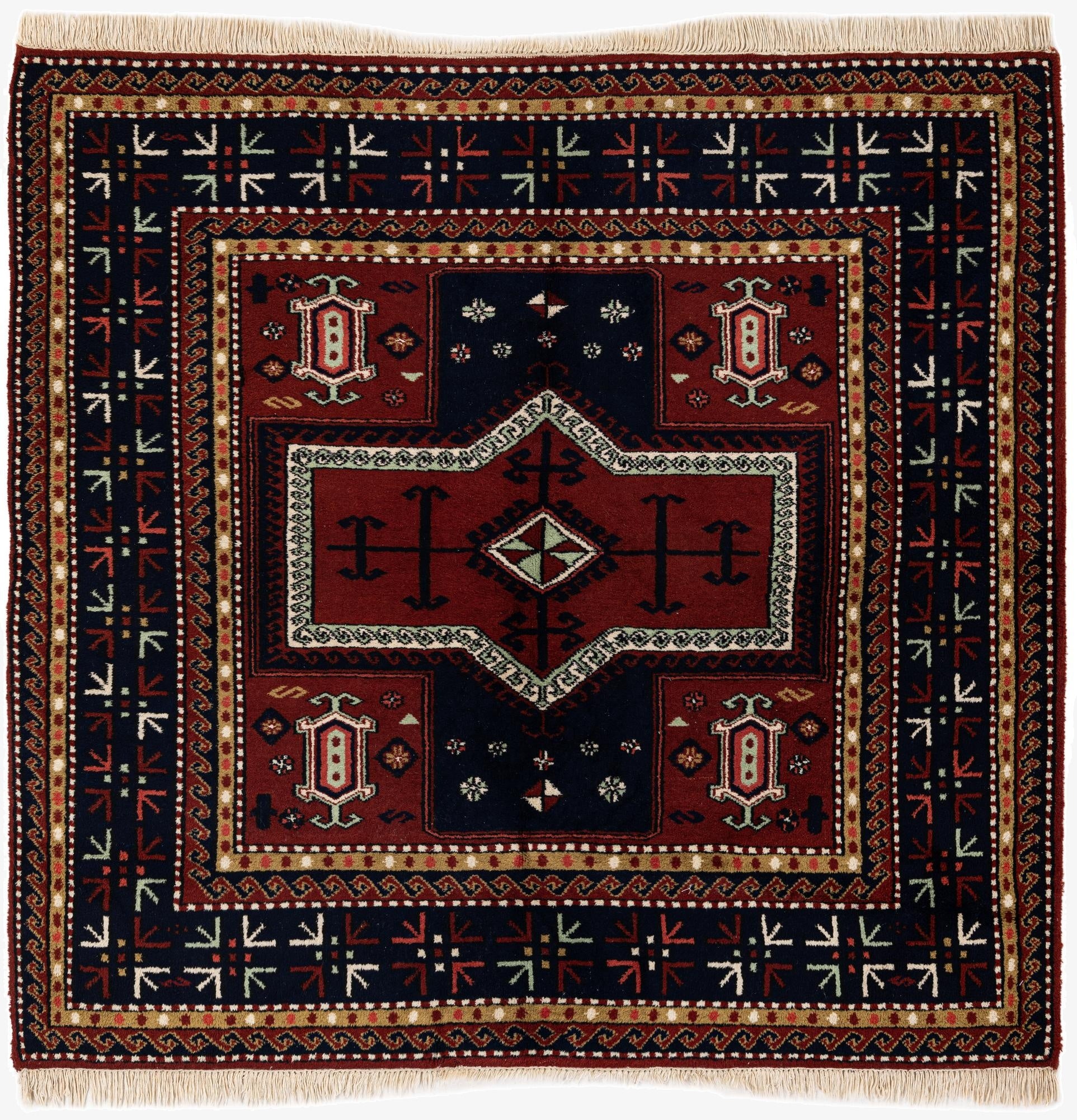  5' 2 x 5' 3  Hand Knotted Hamedan Wool Square Rug