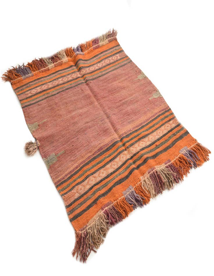 Detail image of  3' 5 x 3' 6  Hand Woven Kilim Afghan Wool Square Rug