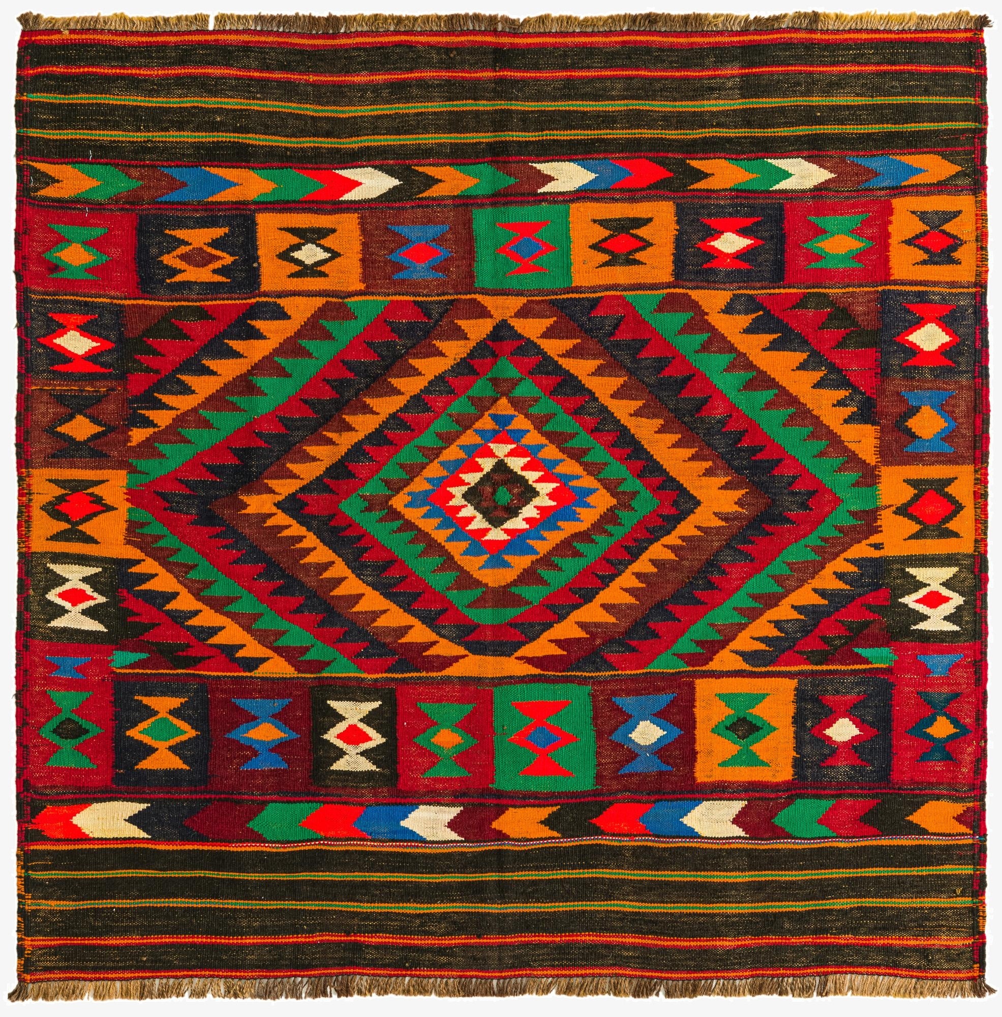  4' 2 x 4' 2  Hand Woven Kilim Fars Wool Square Rug