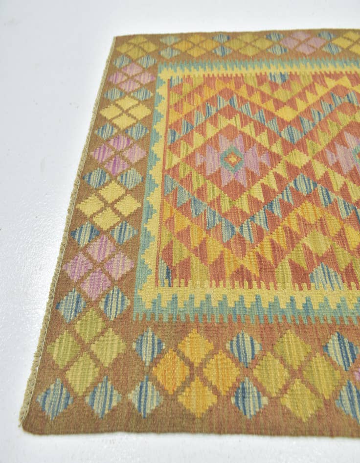 Detail image of  3' x 3' 9  Hand Woven Kilim Maymana Wool Square Rug
