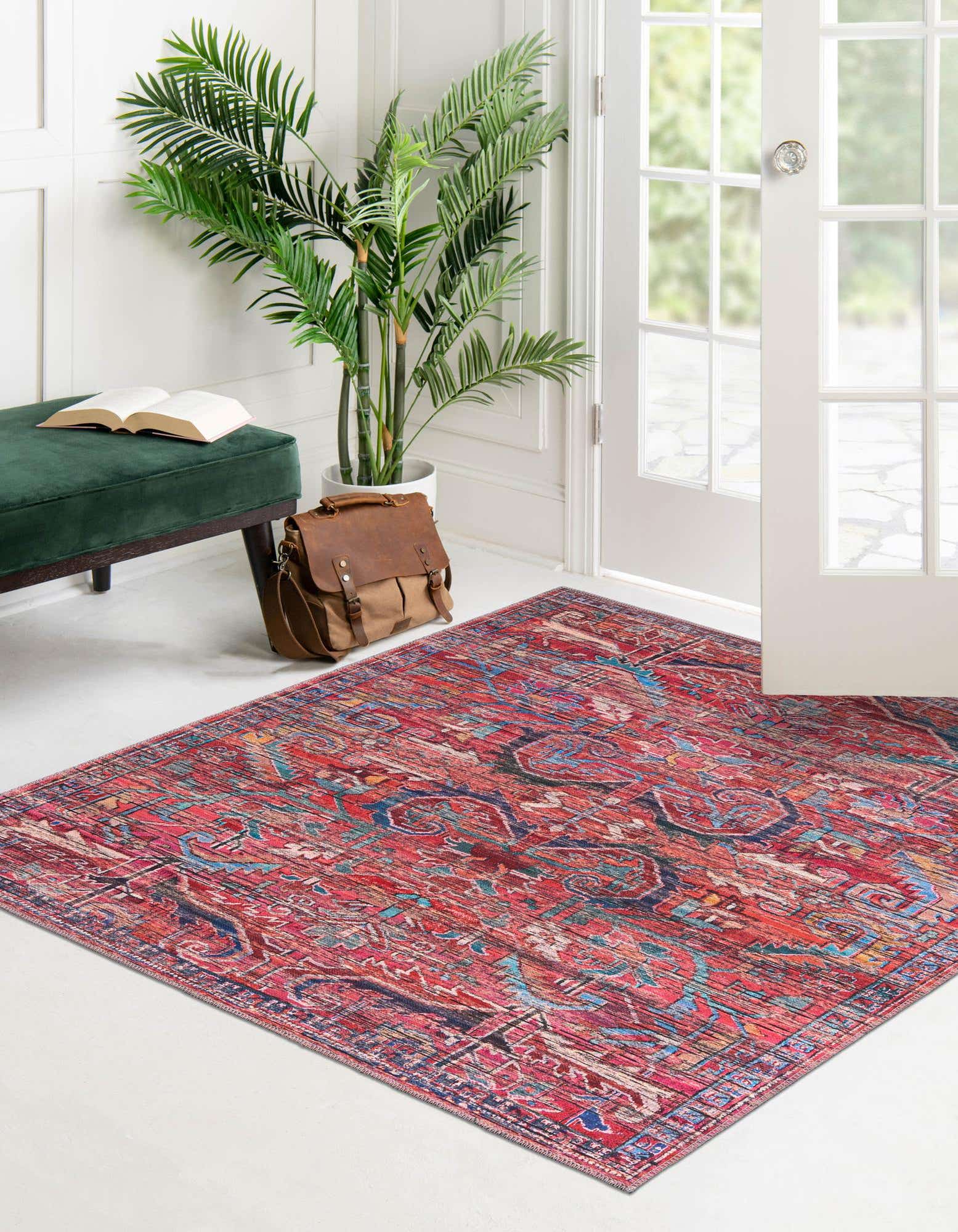 Rust Red 3' 3 x 3' 3 Washable Maahru Square Rug | Rugs.com