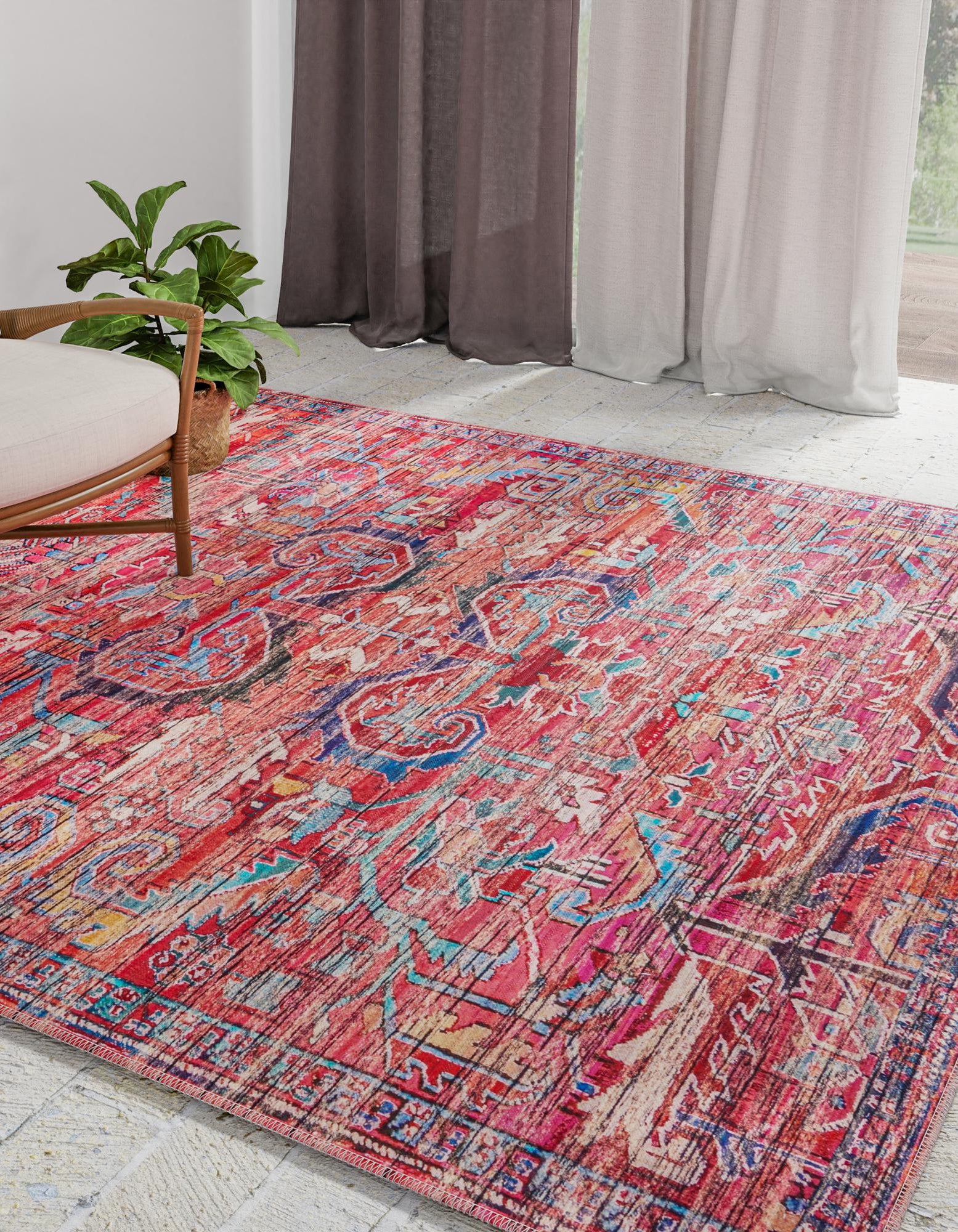 Rust Red 3' 3 x 3' 3 Washable Maahru Square Rug | Rugs.com