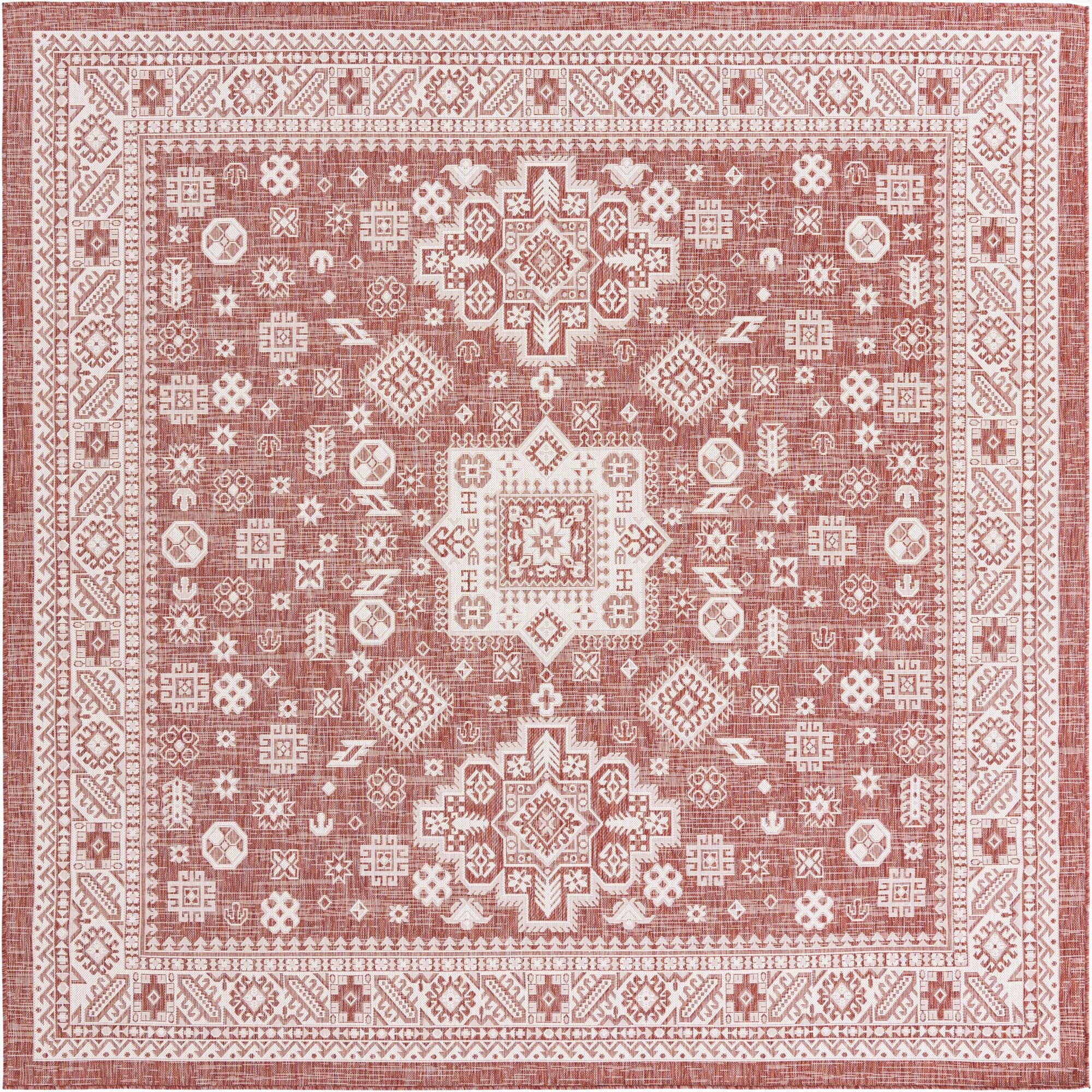  10' x 10'  Washable Aztec Indoor / Outdoor Square Rug