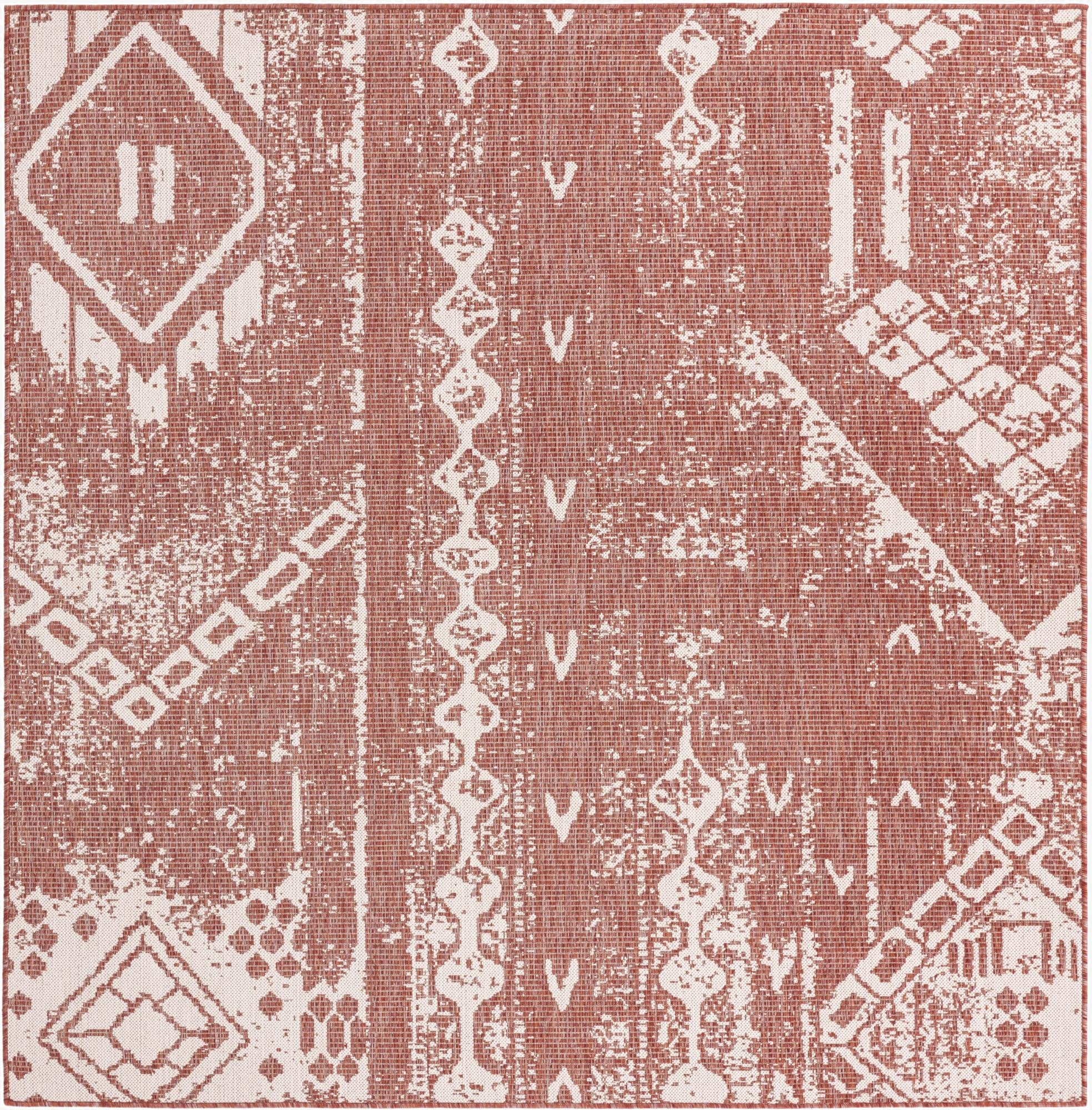  7' x 7'  Washable Bohemian Indoor / Outdoor Square Rug