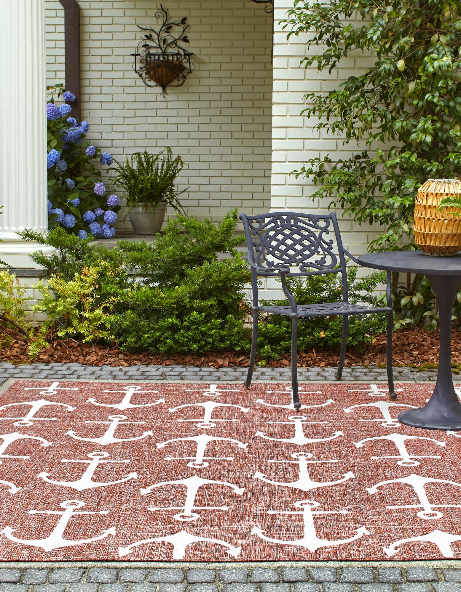 Rust Red 10' x 10' Coastal Outdoor Square Rug | Rugs.com