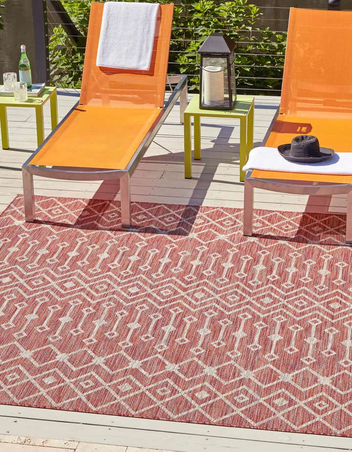 Rust Red 5' 3 x 5' 3 Washable Lattice Indoor / Outdoor Square Rug ...