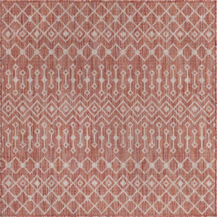 Rust Red 5' 3 x 5' 3 Washable Lattice Indoor / Outdoor Square Rug ...