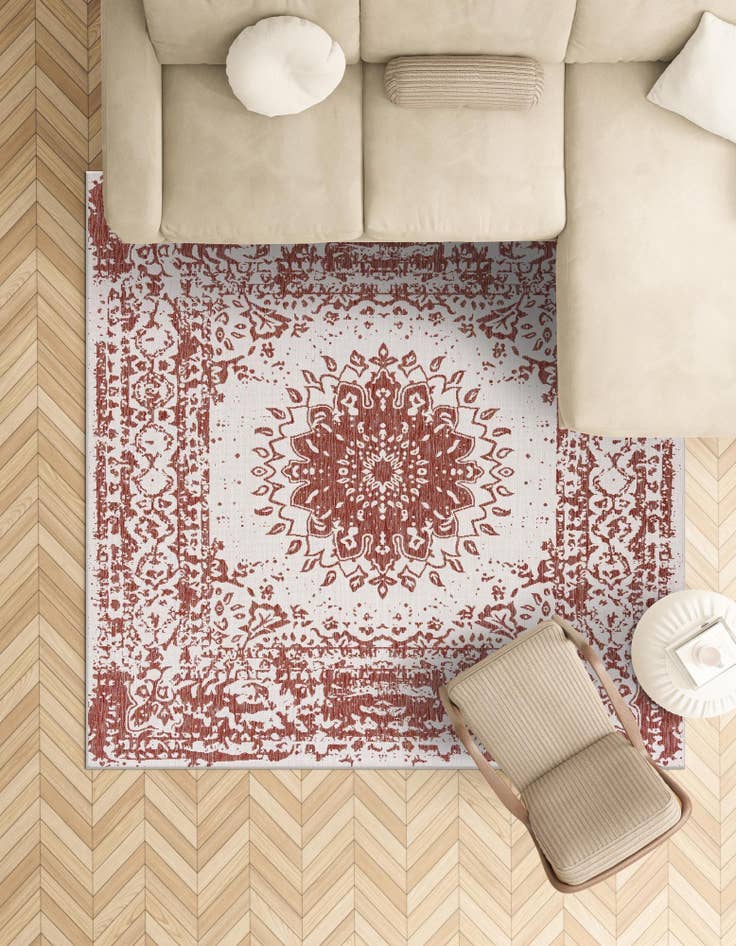 Detail image of  13' x 13'  Washable Traditional Indoor / Outdoor Square Rug
