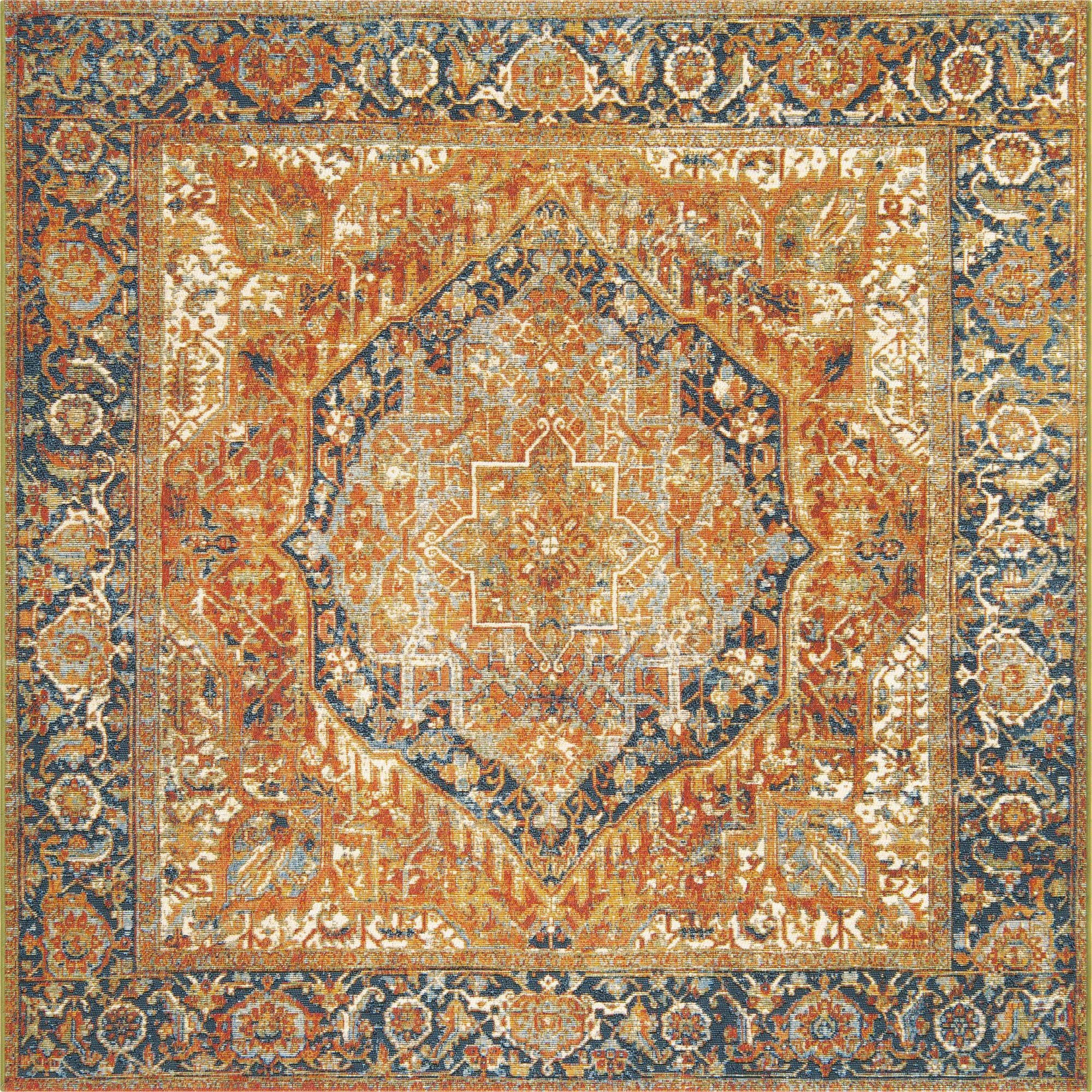  6' x 6'  Washable Traditional Indoor / Outdoor Square Rug