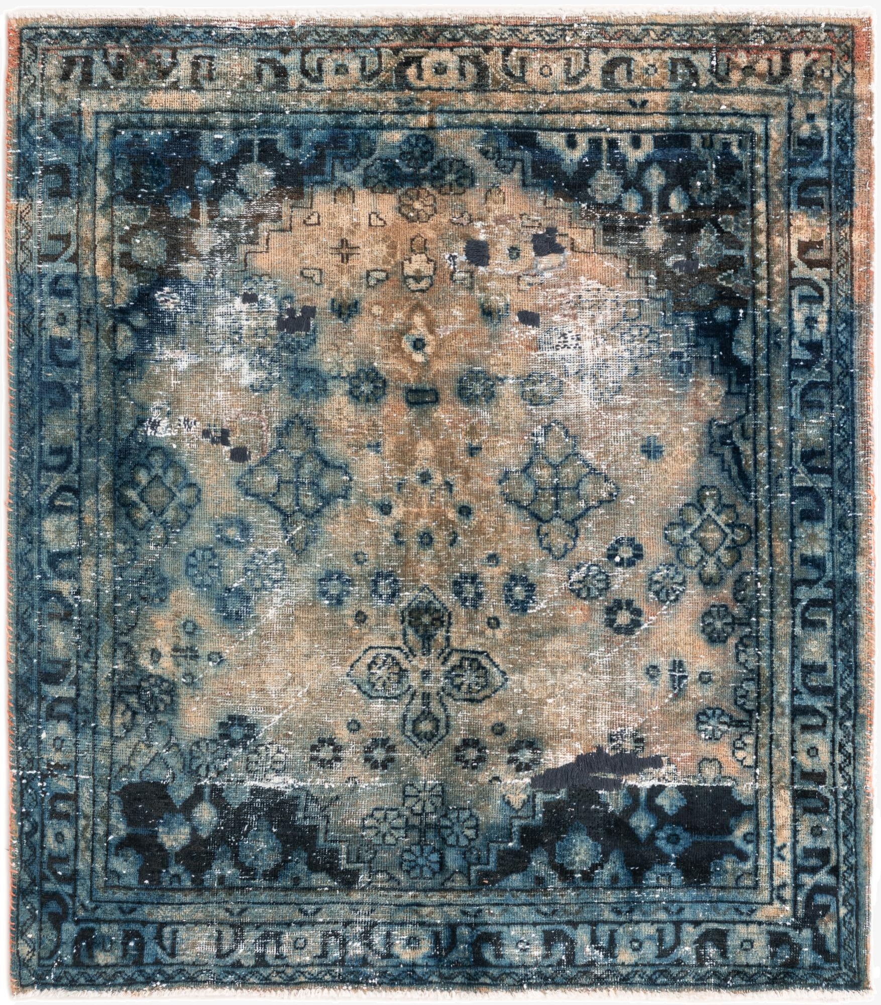 4' 3 x 4' 10  Hand Knotted Ultra Vintage Persian Wool Square Rug