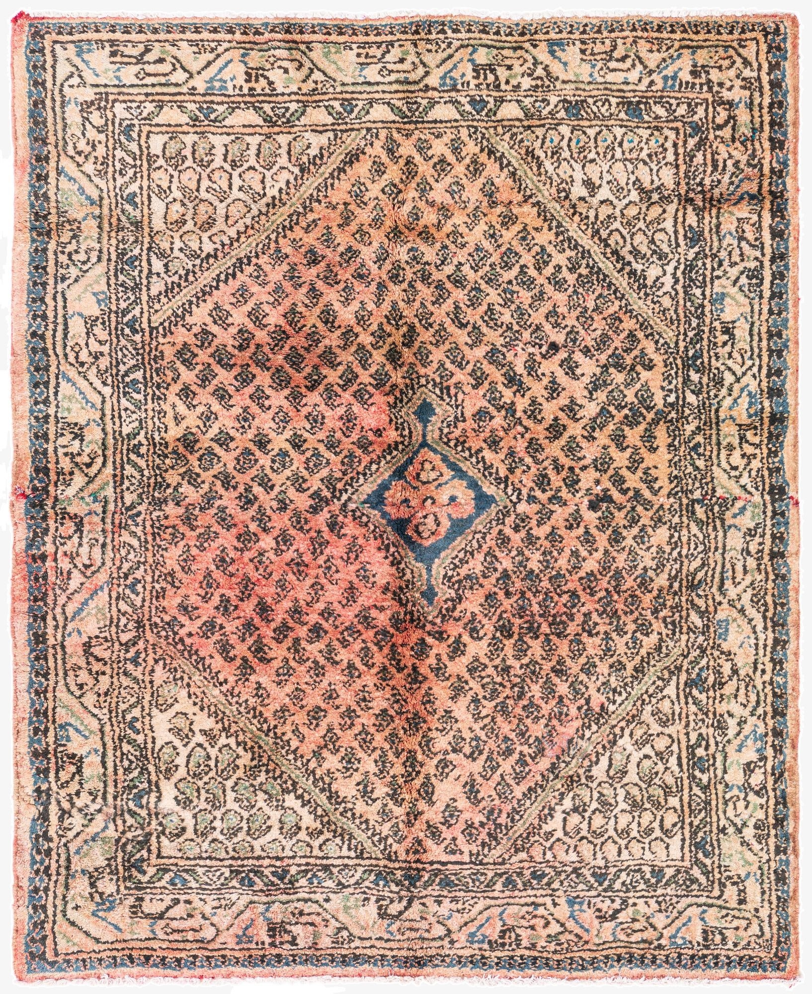  3' 9 x 4' 7  Hand Knotted Ultra Vintage Persian Wool Square Rug