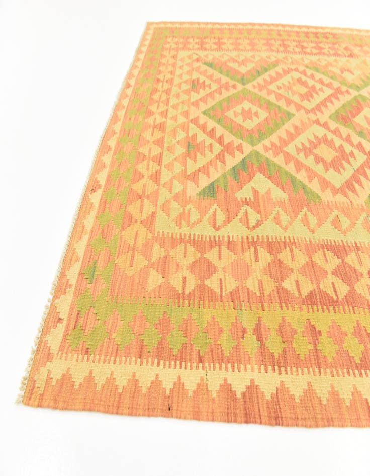 Detail image of  4' 8 x 7'  Hand Woven Kilim Waziri Wool Rug