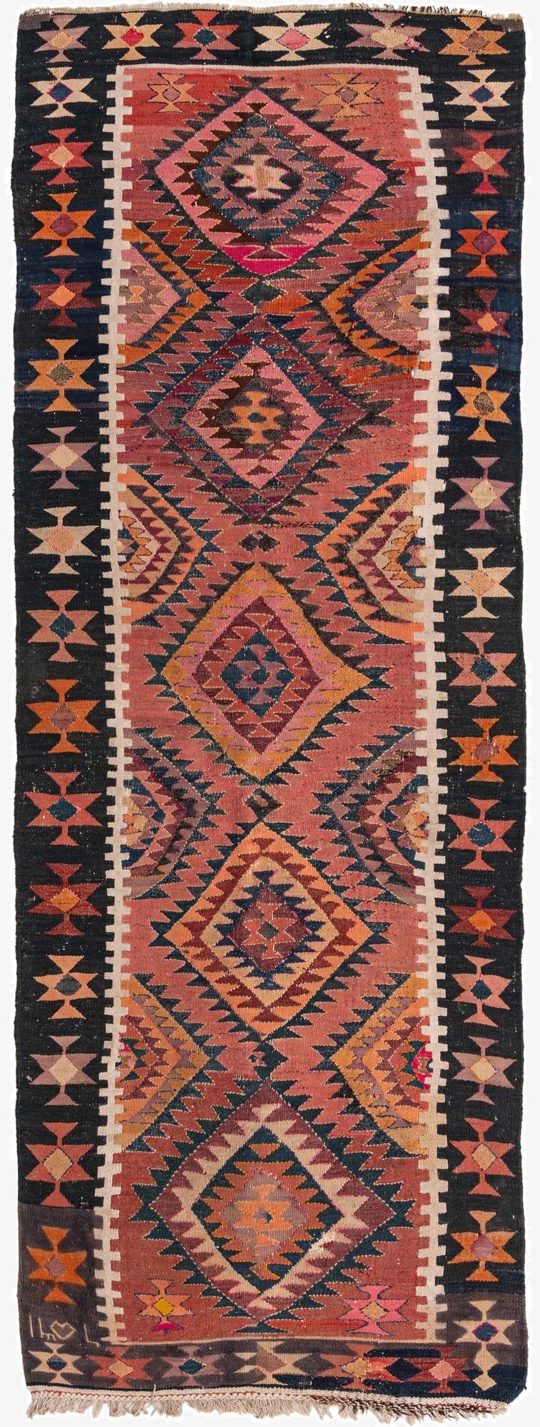  3' 10 x 10' 9  Hand Woven Kilim Fars Wool Runner Rug