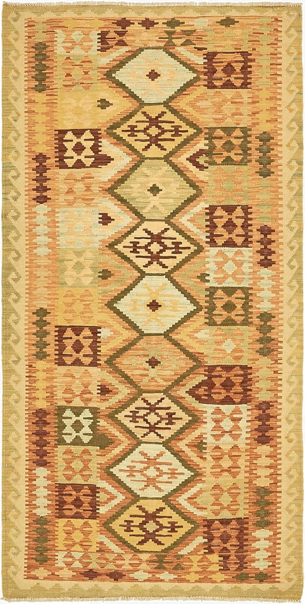  3' 3 x 6' 7  Hand Woven Kilim Maymana Wool Runner Rug