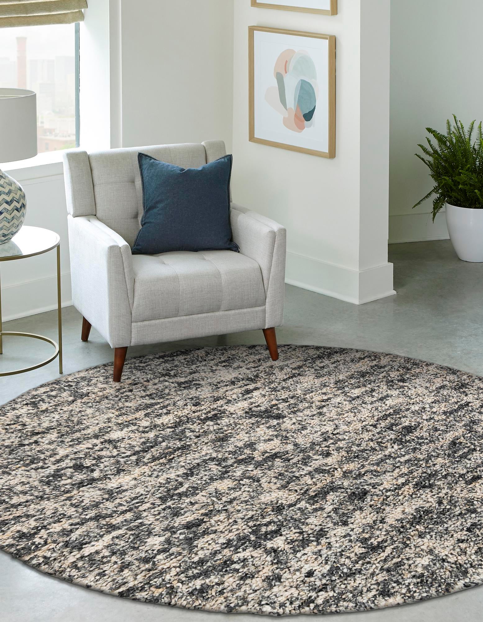 Salt and Pepper 6' 1 x 6' 1 Hand Woven Haka Deluxe Shag Round Rug ...