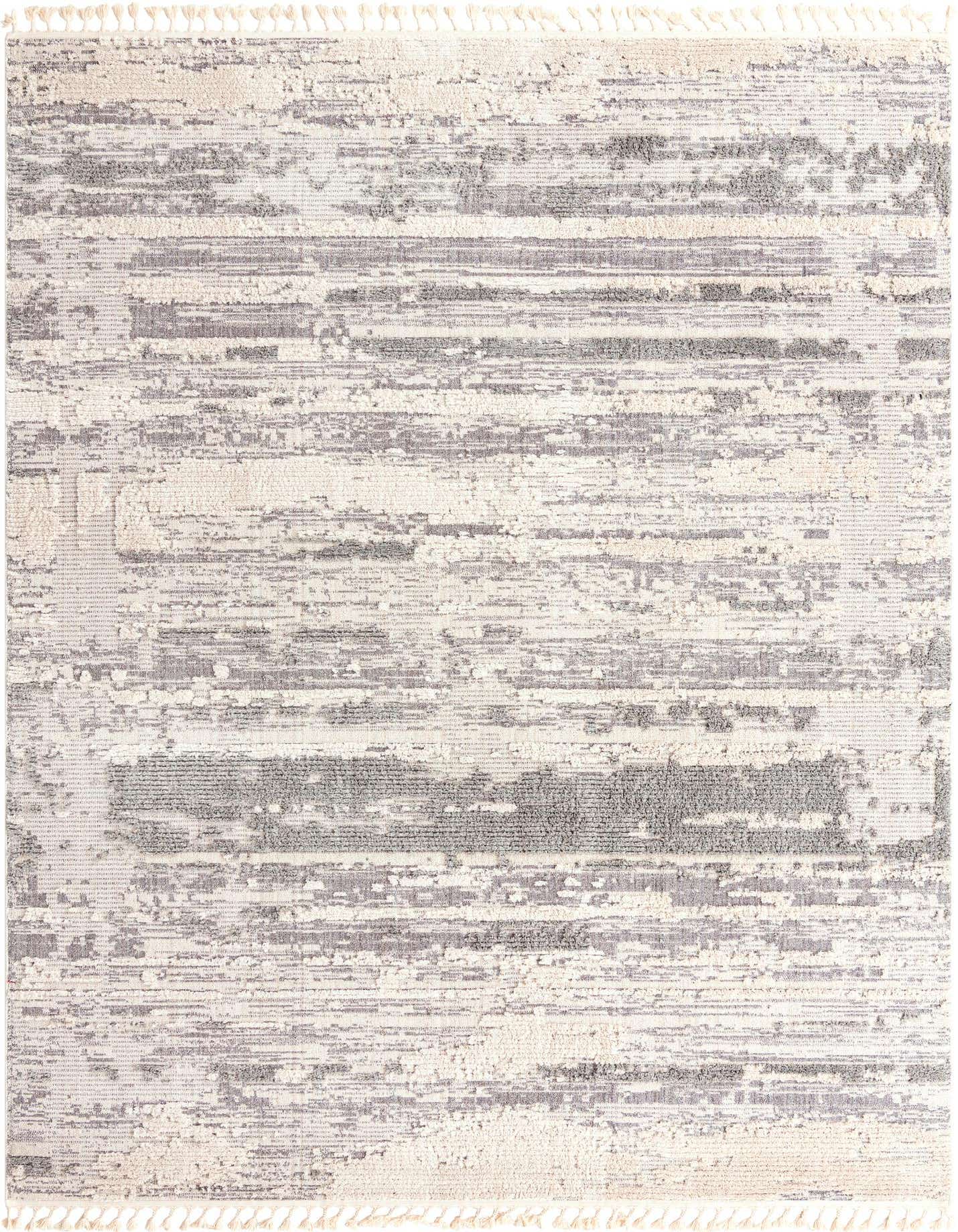 A 9x12 rectangular Rugs.com Cherokee rug featuring an abstract tribal pattern in browns, tans, ivories, and creams, with a textured high pile.