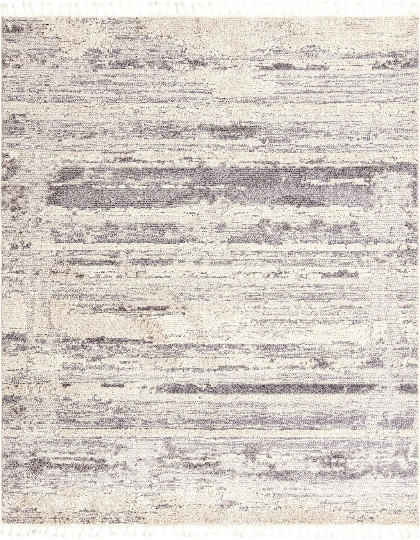 An 8x10 rectangular Rugs.com Cherokee tribal rug featuring a textured pattern of brown, tan, and ivory stripes and abstract shapes.