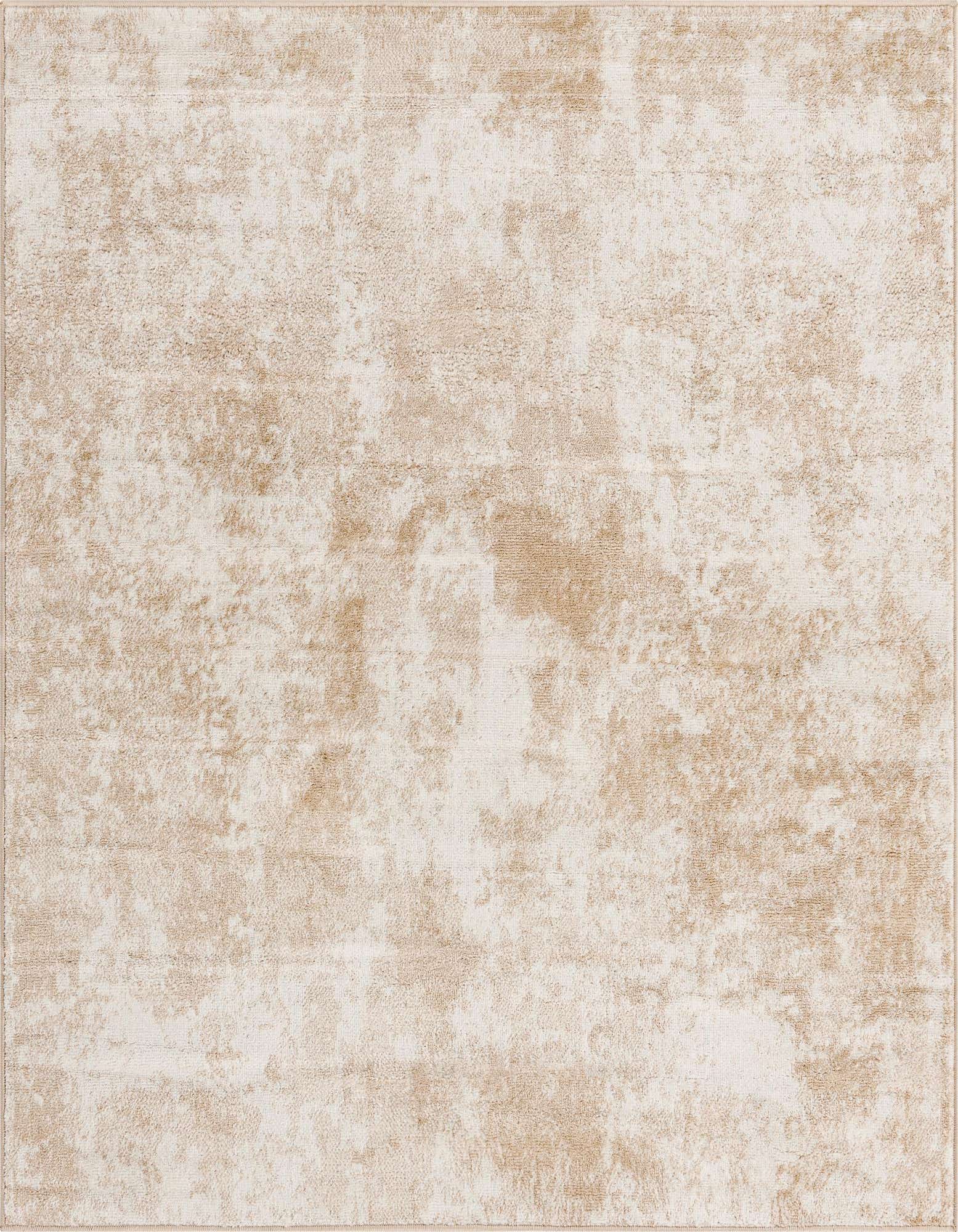 A 5'3" square Rugs.com Aurora rug featuring an abstract, distressed pattern in shades of brown, tan, and cream.